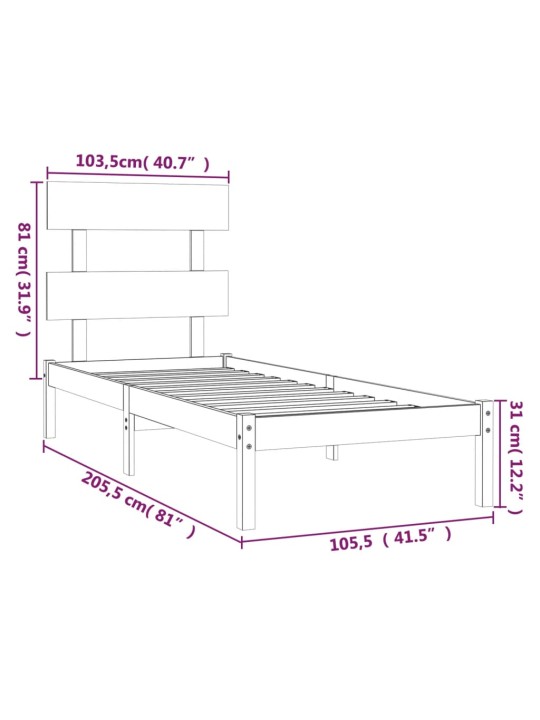 Rám postele černý masivní dřevo 100 x 200 cm