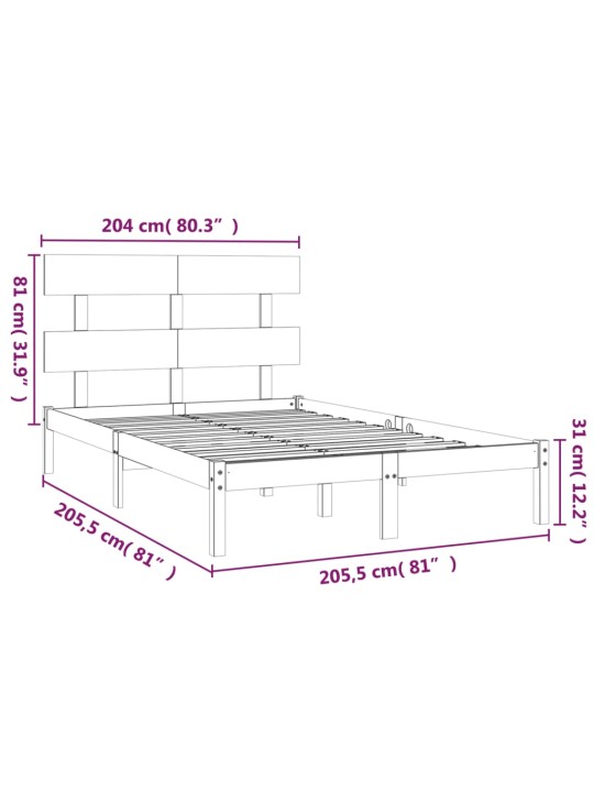 Rám postele šedý masivní dřevo 200 x 200 cm