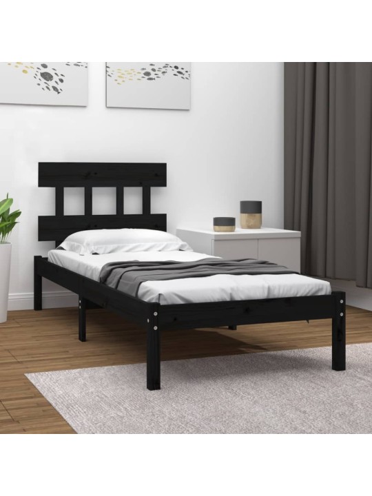 Rám postele černý masivní dřevo 75 x 190 cm malé jednolůžko