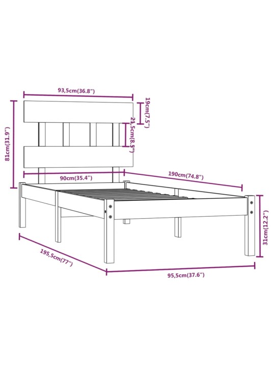 Rám postele bílý masivní dřevo 90 x 190 cm jednolůžko