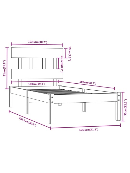 Rám postele bílý masivní dřevo 100 x 200 cm