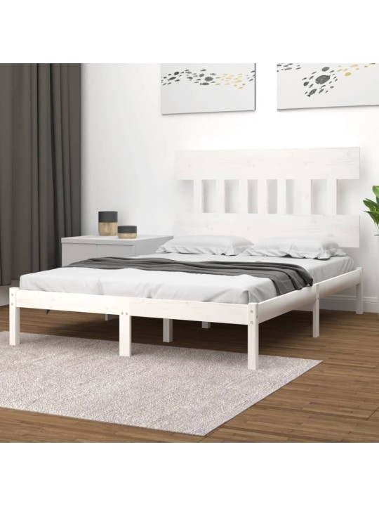 Rám postele bílý masivní dřevo 150 x 200 cm King Size