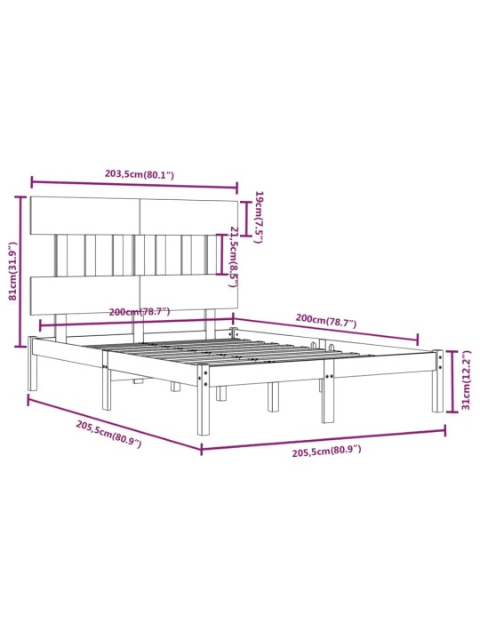 Rám postele šedý masivní dřevo 200 x 200 cm