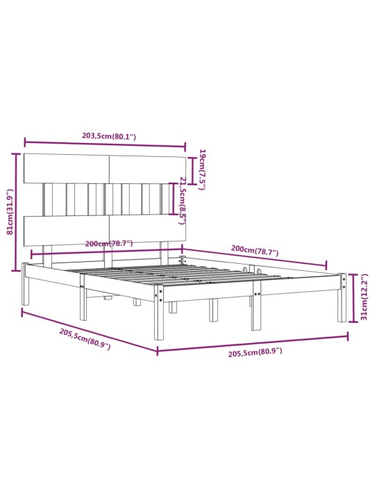 Rám postele medově hnědý masivní dřevo 200 x 200 cm