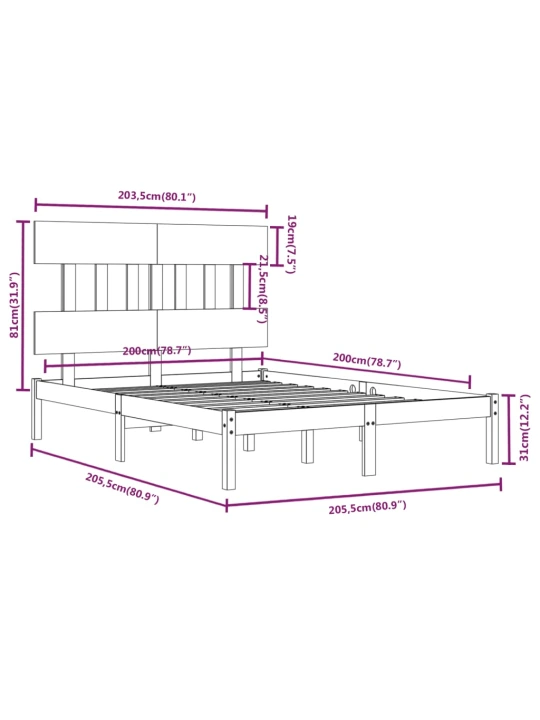 Rám postele medově hnědý masivní dřevo 200 x 200 cm