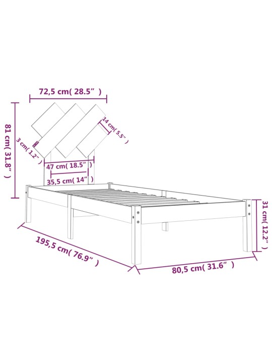 Rám postele černý 75 x 190 cm Small Single masivní dřevo