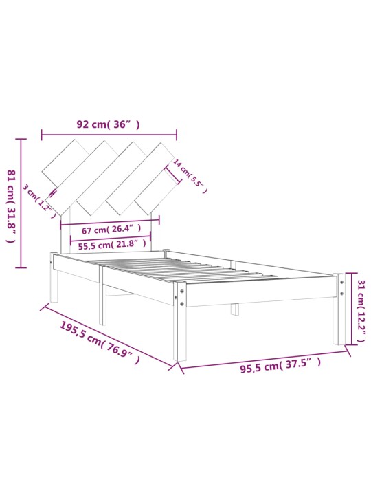 Rám postele 90 x 190 cm Single masivní dřevo