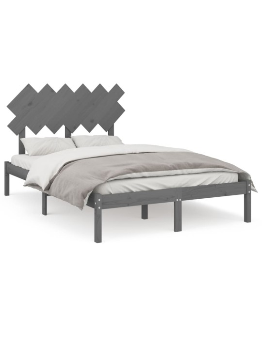 Rám postele šedý 135 x 190 cm Double masivní dřevo