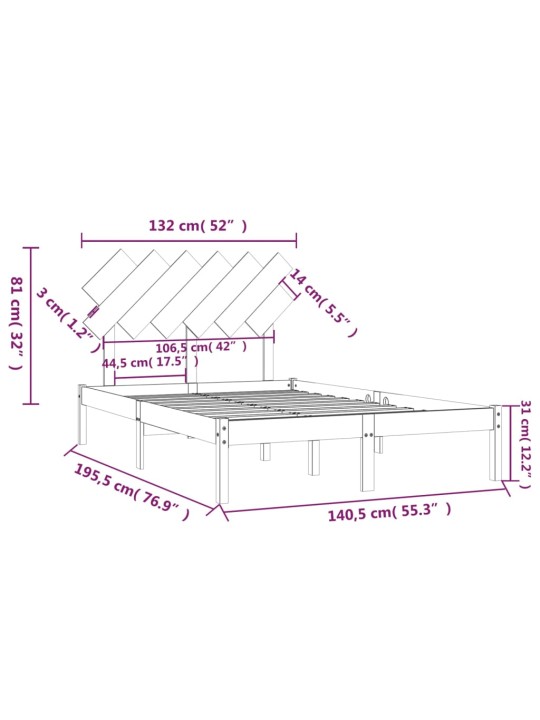 Rám postele šedý 135 x 190 cm Double masivní dřevo