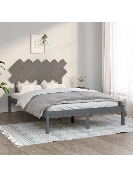 Rám postele šedý 135 x 190 cm Double masivní dřevo