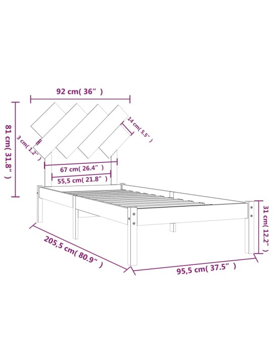 Rám postele bílý 90 x 200 cm masivní dřevo