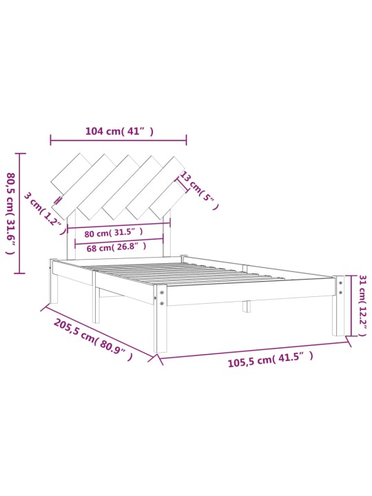 Rám postele 100 x 200 cm masivní dřevo