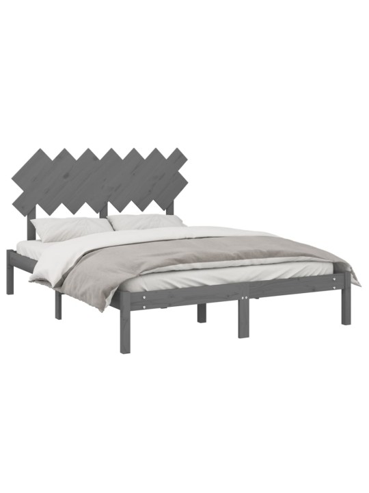 Rám postele šedý 150 x 200 cm King Size masivní dřevo