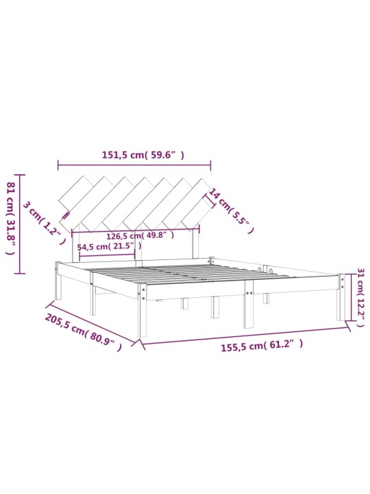 Rám postele šedý 150 x 200 cm King Size masivní dřevo