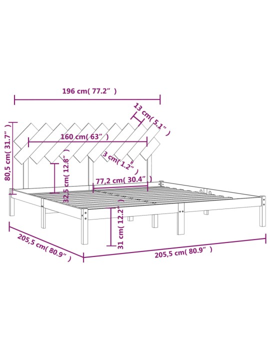 Rám postele bílý 200 x 200 cm masivní dřevo