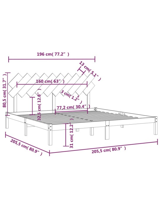Rám postele šedý 200 x 200 cm masivní dřevo