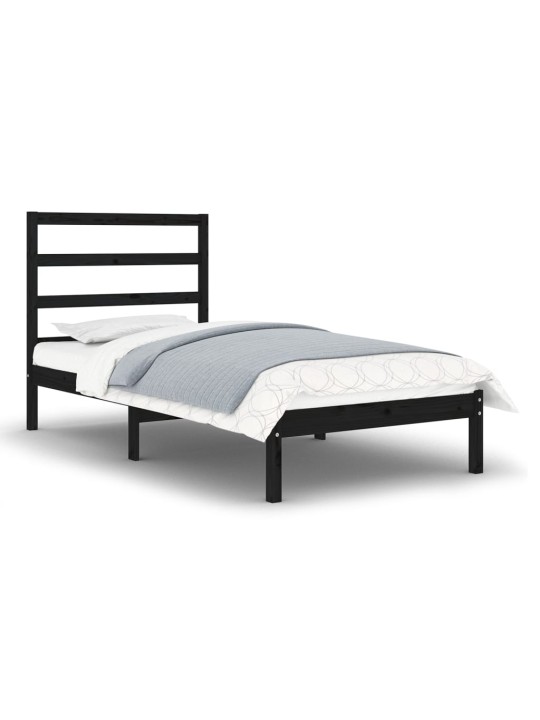 Rám postele černý masivní dřevo 75 x 190 cm malé jednolůžko