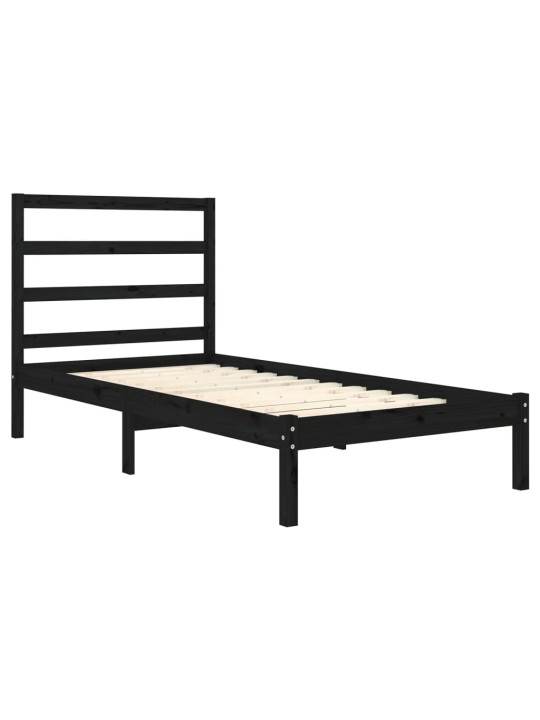 Rám postele černý masivní dřevo 75 x 190 cm malé jednolůžko
