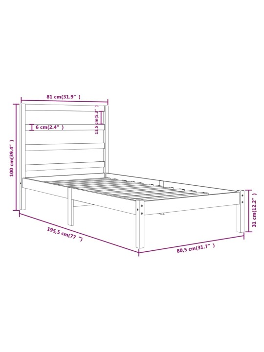 Rám postele černý masivní dřevo 75 x 190 cm malé jednolůžko