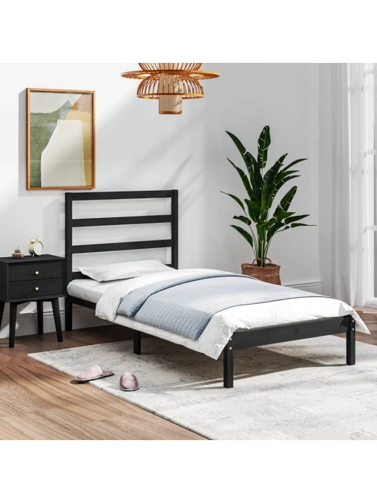 Rám postele černý masivní dřevo 75 x 190 cm malé jednolůžko