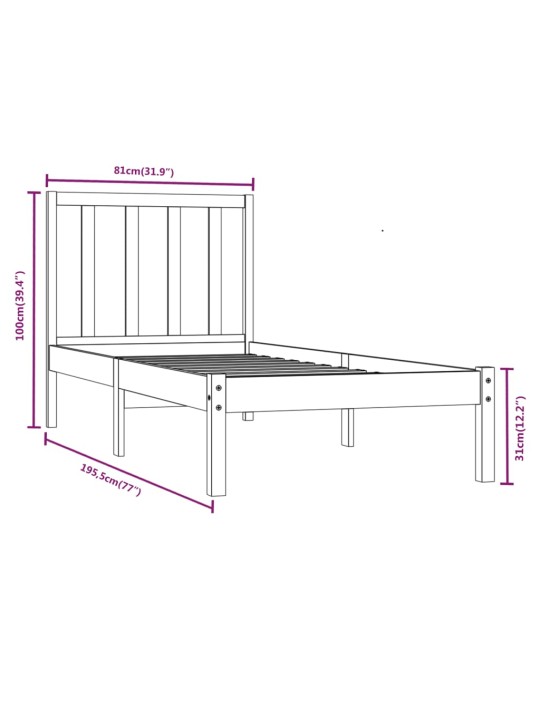 Rám postele černý masivní borovice 75 x 190 cm malé jednolůžko