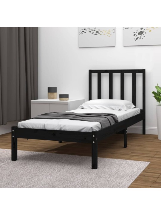 Rám postele černý masivní borovice 75 x 190 cm malé jednolůžko