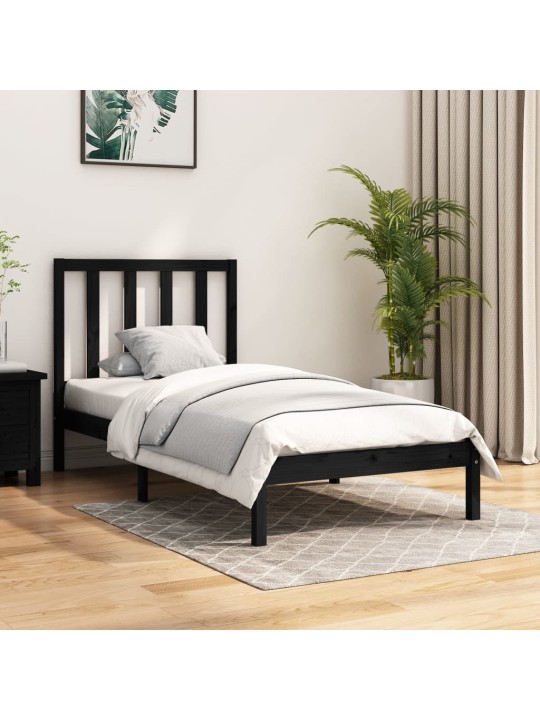 Rám postele černý masivní borovice 75 x 190 cm malé jednolůžko