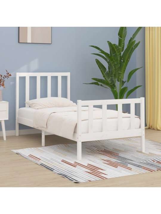 Rám postele bílý masivní dřevo 75 x 190 cm malé jednolůžko