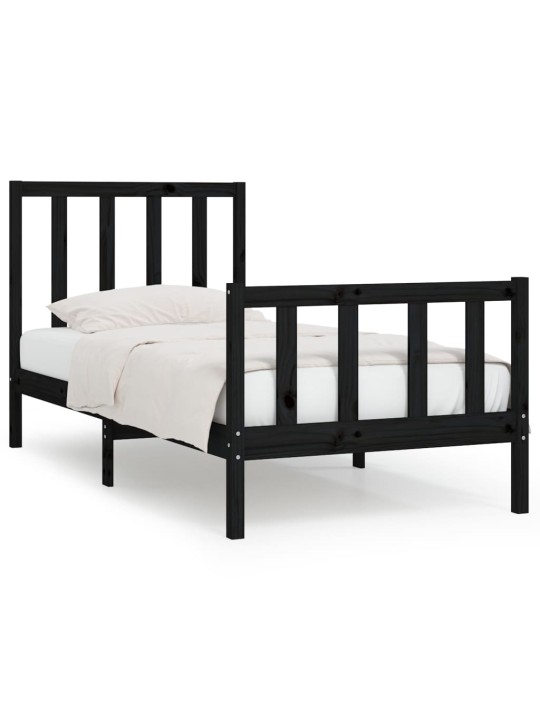 Rám postele černý masivní dřevo 75 x 190 cm malé jednolůžko