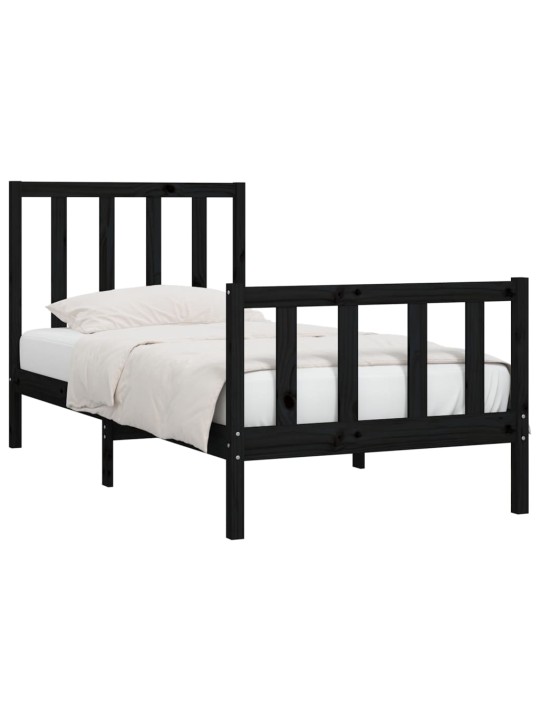 Rám postele černý masivní dřevo 75 x 190 cm malé jednolůžko