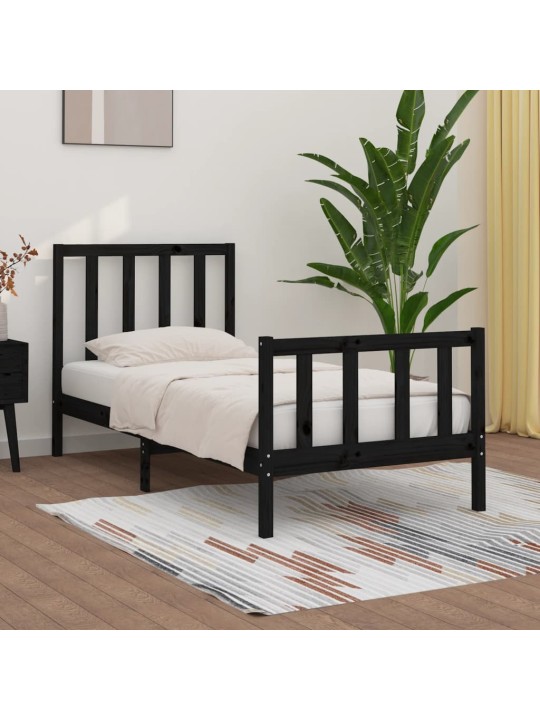Rám postele černý masivní dřevo 75 x 190 cm malé jednolůžko