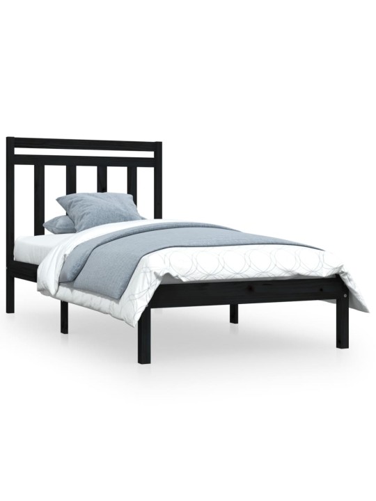 Rám postele černý masivní dřevo 75 x 190 cm malé jednolůžko