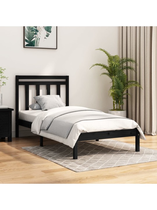 Rám postele černý masivní dřevo 75 x 190 cm malé jednolůžko