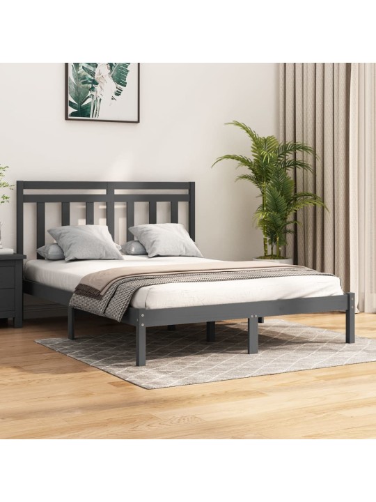 Rám postele šedý masivní dřevo 135 x 190 cm dvojlůžko