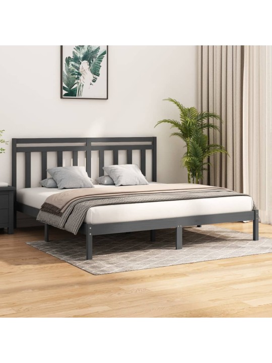 Rám postele šedý masivní dřevo 200 x 200 cm