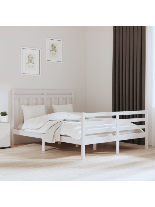 Rám postele bílý masivní dřevo 150 x 200 cm King Size