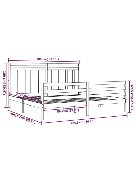 Rám postele medově hnědý masivní dřevo 200 x 200 cm