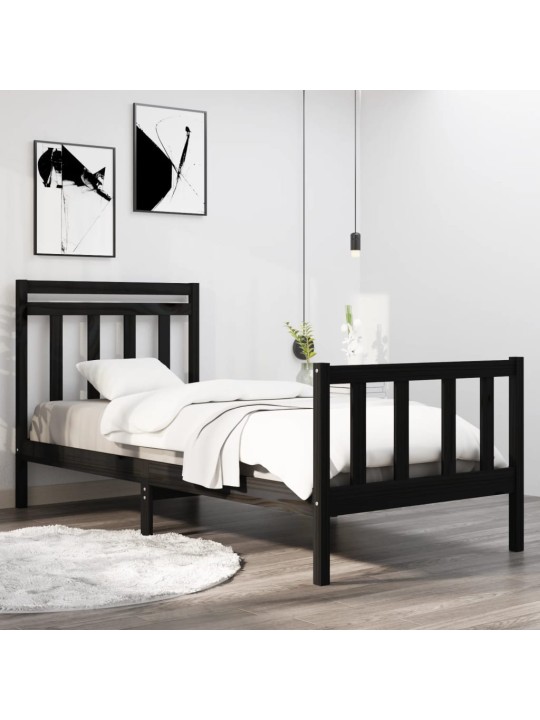Rám postele černý masivní dřevo 75 x 190 cm malé jednolůžko