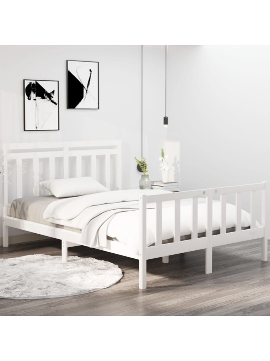 Rám postele bílý masivní dřevo 135 x 190 cm dvojlůžko
