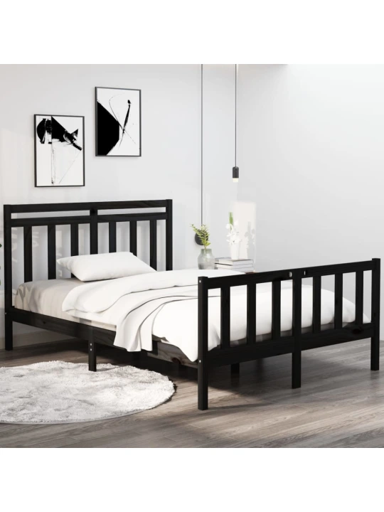 Rám postele černý masivní dřevo 140 x 190 cm