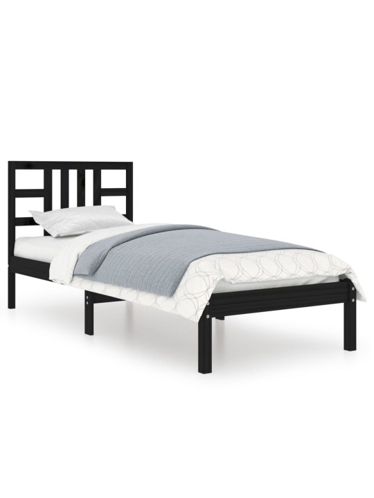 Rám postele černý masivní dřevo 75 x 190 cm malé jednolůžko