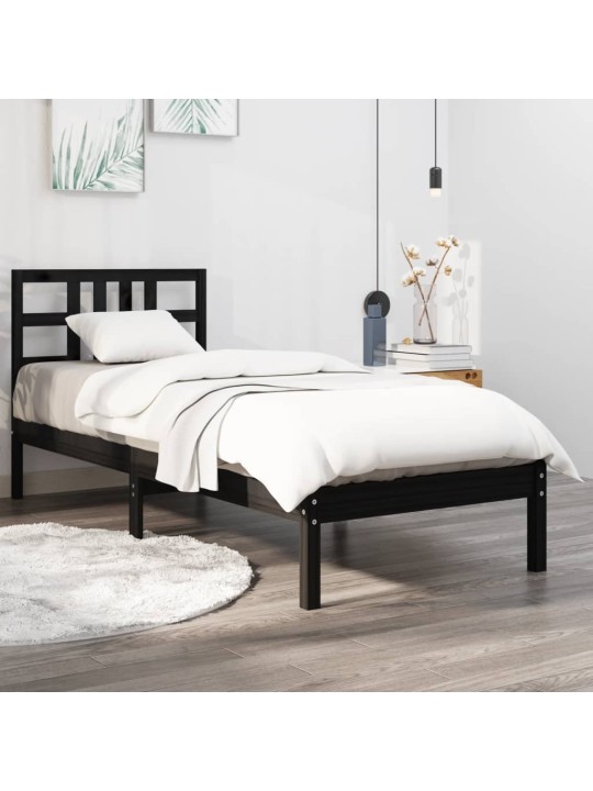 Rám postele černý masivní dřevo 75 x 190 cm malé jednolůžko