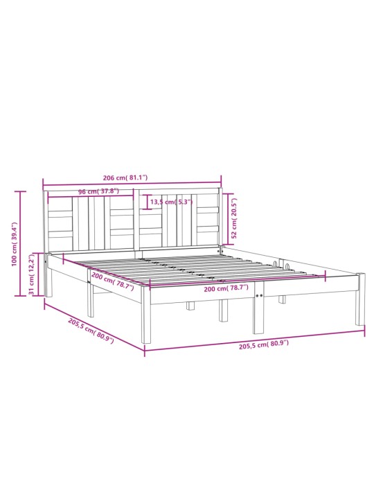 Rám postele bílý masivní dřevo 200 x 200 cm