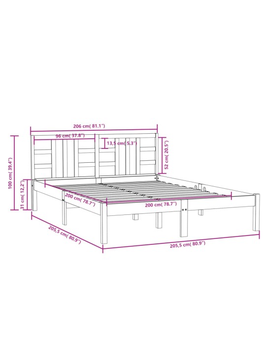 Rám postele šedý masivní dřevo 200 x 200 cm