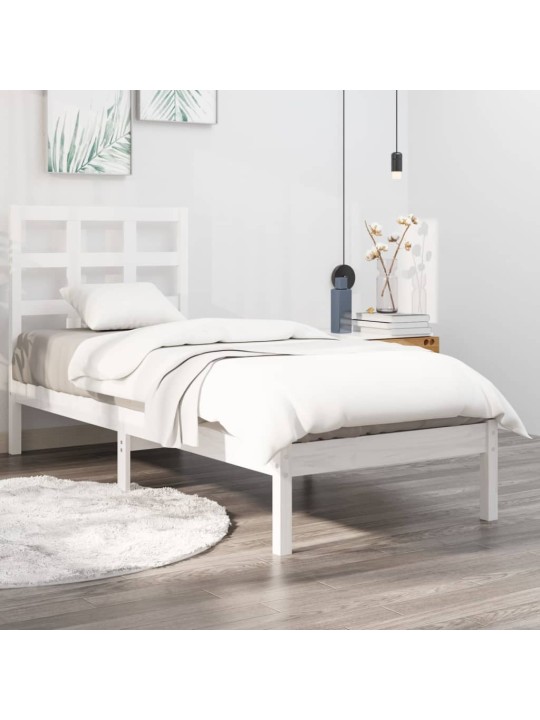Rám postele bílý masivní dřevo 75 x 190 cm malé jednolůžko