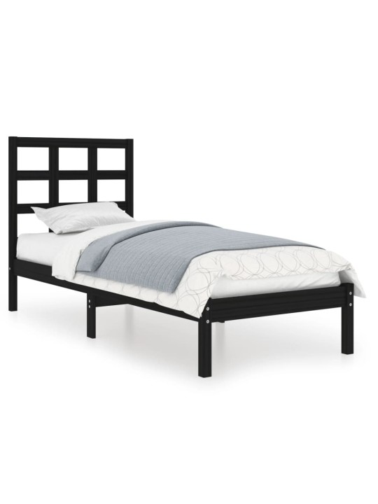 Rám postele černý masivní dřevo 75 x 190 cm malé jednolůžko
