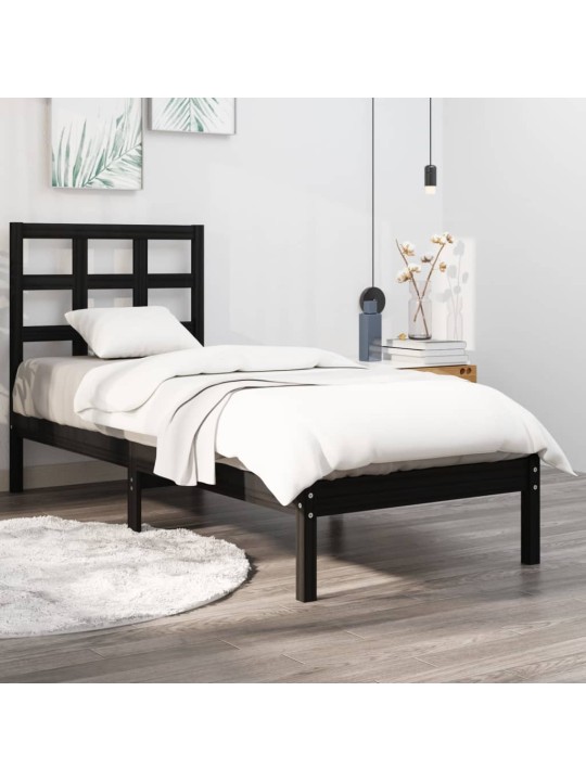 Rám postele černý masivní dřevo 75 x 190 cm malé jednolůžko