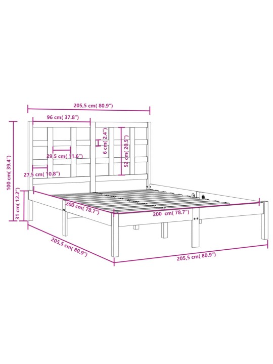 Rám postele bílý masivní dřevo 200 x 200 cm