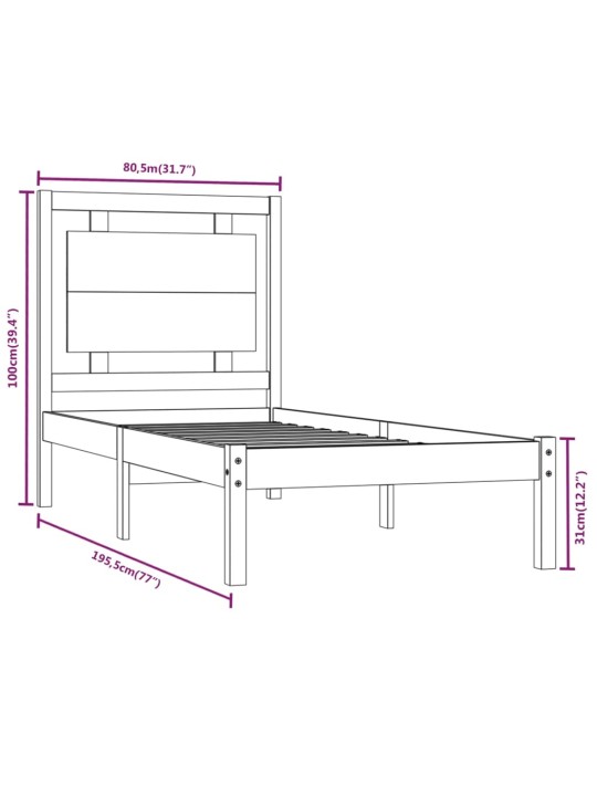 Rám postele bílý masivní dřevo 75 x 190 cm malé jednolůžko