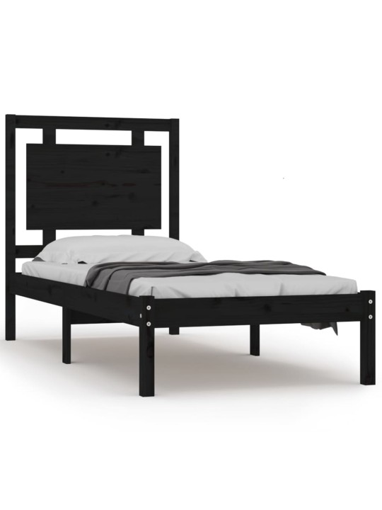 Rám postele černý masivní dřevo 75 x 190 cm malé jednolůžko